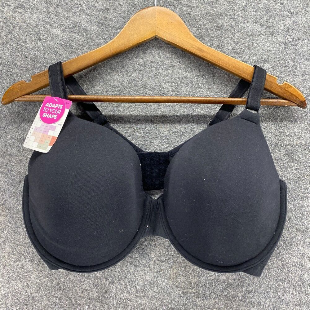 New Fruit Of The Loom Bralette Bra Women 40DD Black Opaque Underwired Push Up